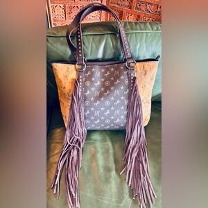 NWOT Leather & Hair on Hide large tote bag & Tooled Leather Wallet